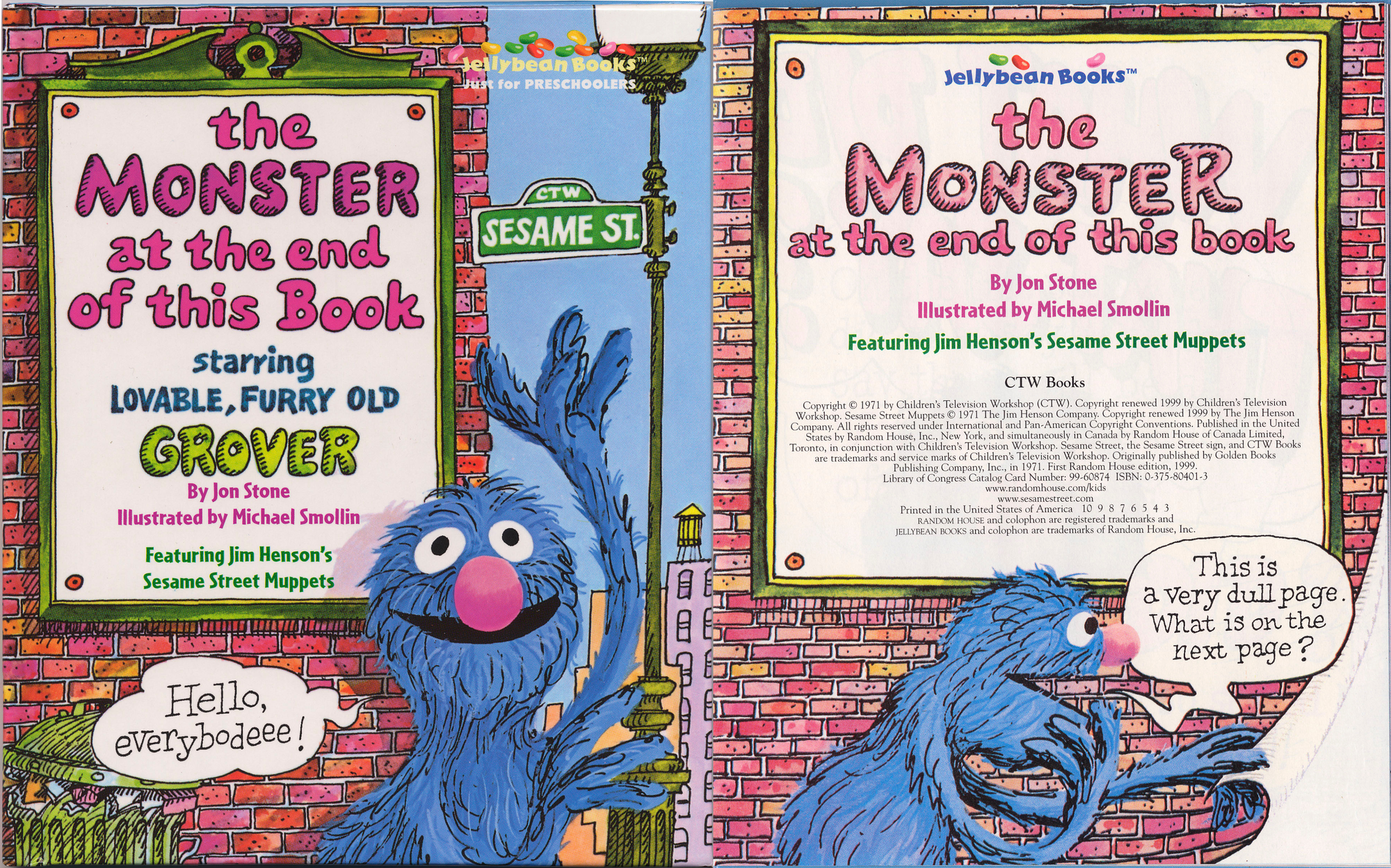 The cover and inner title page The Monster at The End of This Book.