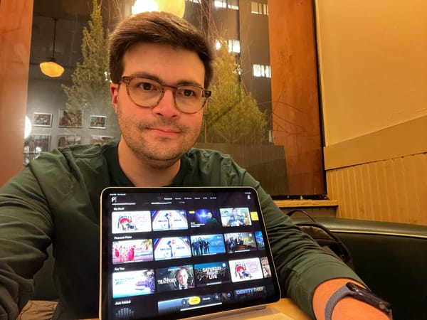 The author shows off the Peacock library on his iPad.