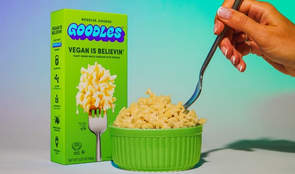 An official product shot of Goodles vegan mac and cheese.