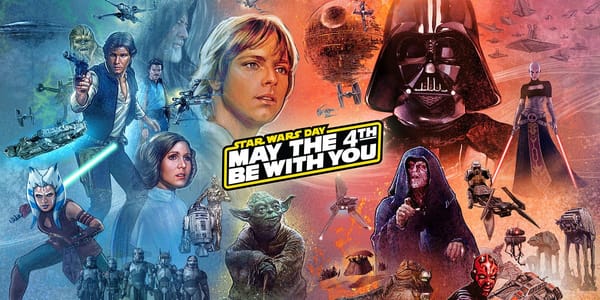 Star Wars Day art featuring characters from across the Star Wars saga.