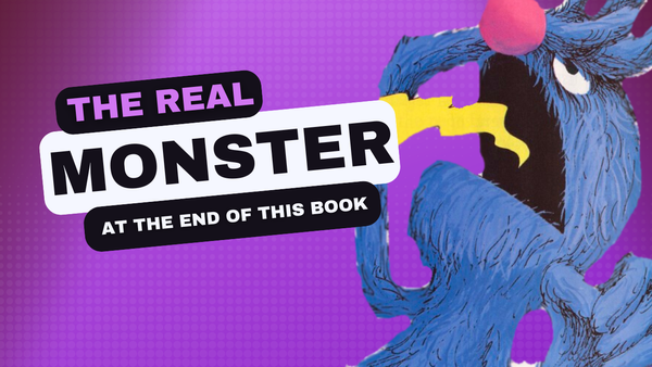 YouTube-style cover card featuring Grover in angst, with the caption "The Real Monster At The End Of This Book"